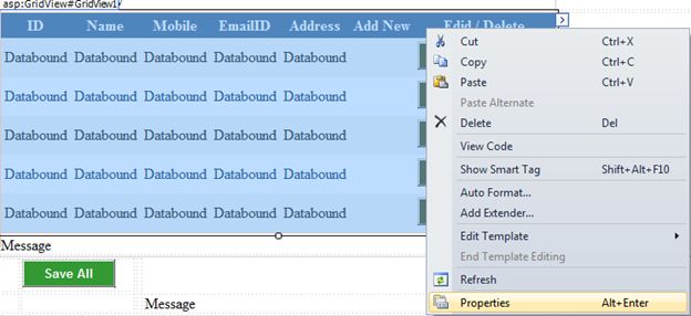 Right Clicking on the Gridview
